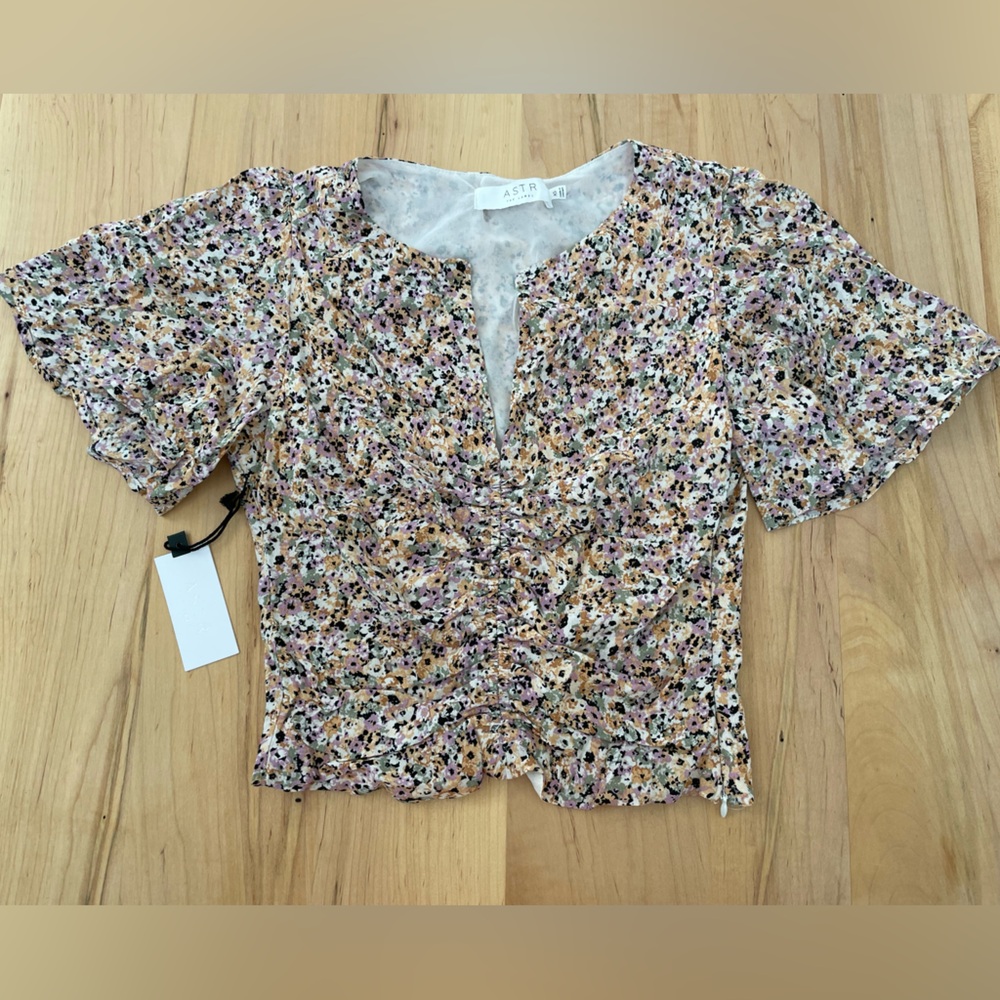 Astr Black Ruched Crop Blouse